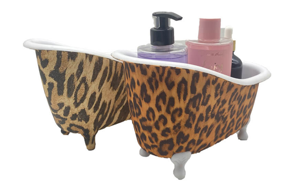 Mini contenedor de plástico con estampado de leopardo para bañera